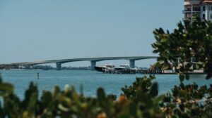 Photo of a bridge in Sarasota, Florida with vegetation in the foreground